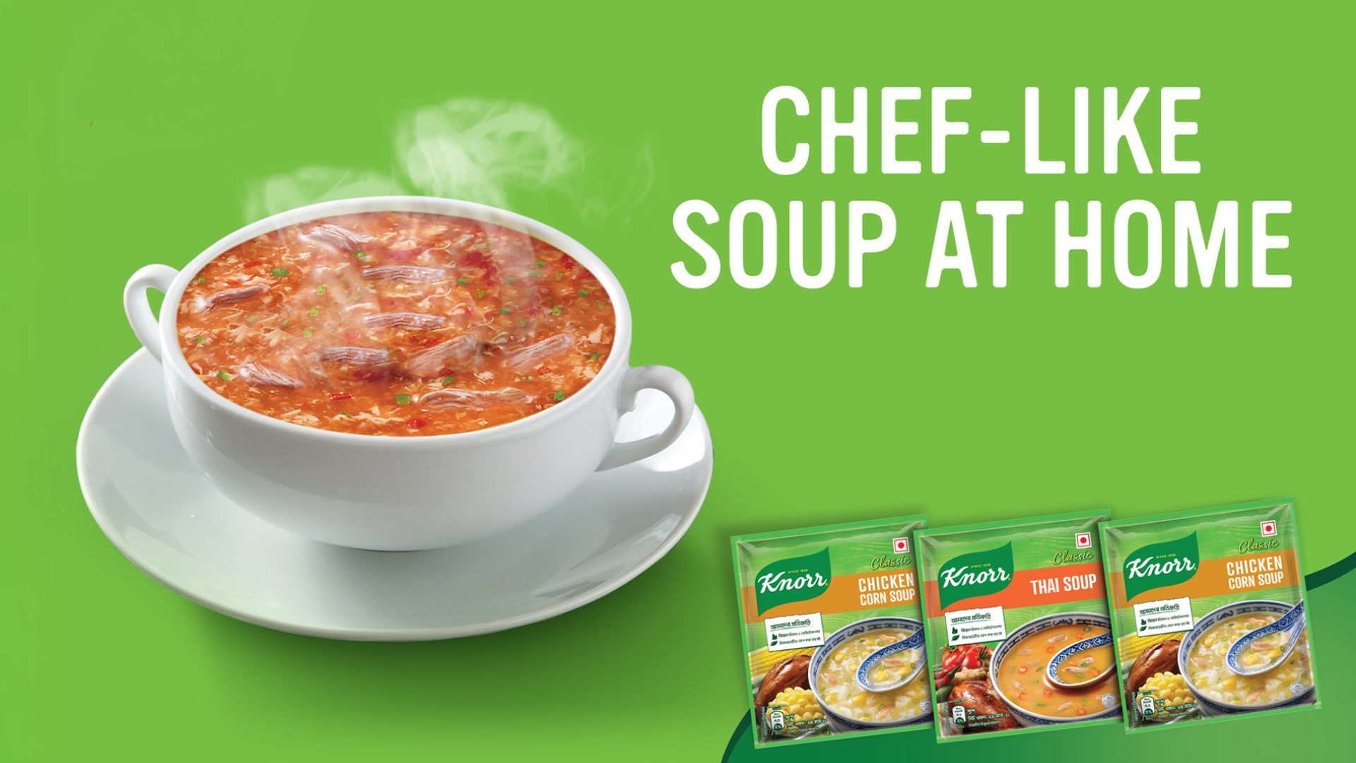 Knoor promotional image with the slogan ‘Chef-like Soup at Home’