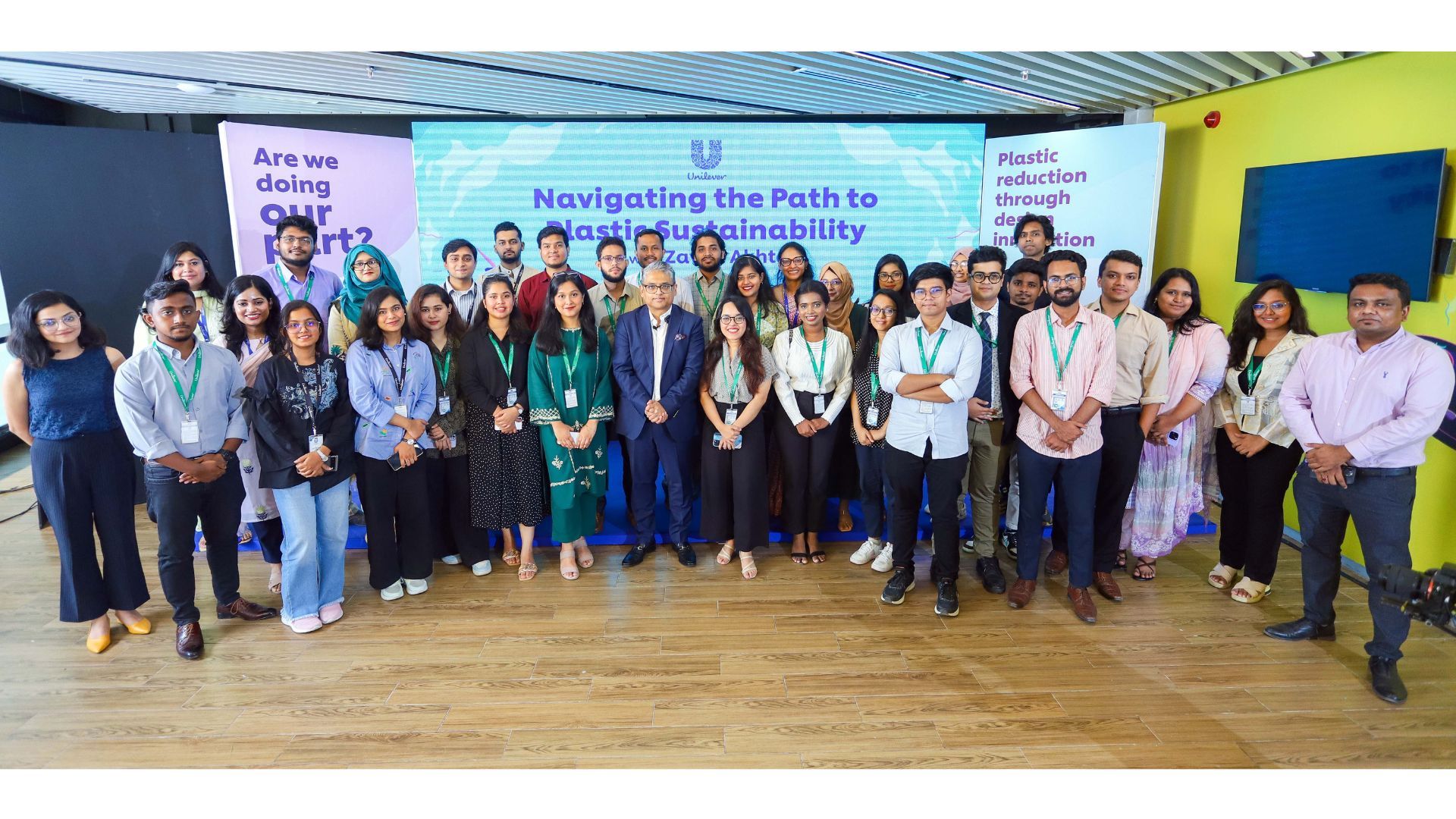 Group photo of Zaved Akhtar along with the UBL team and university students 