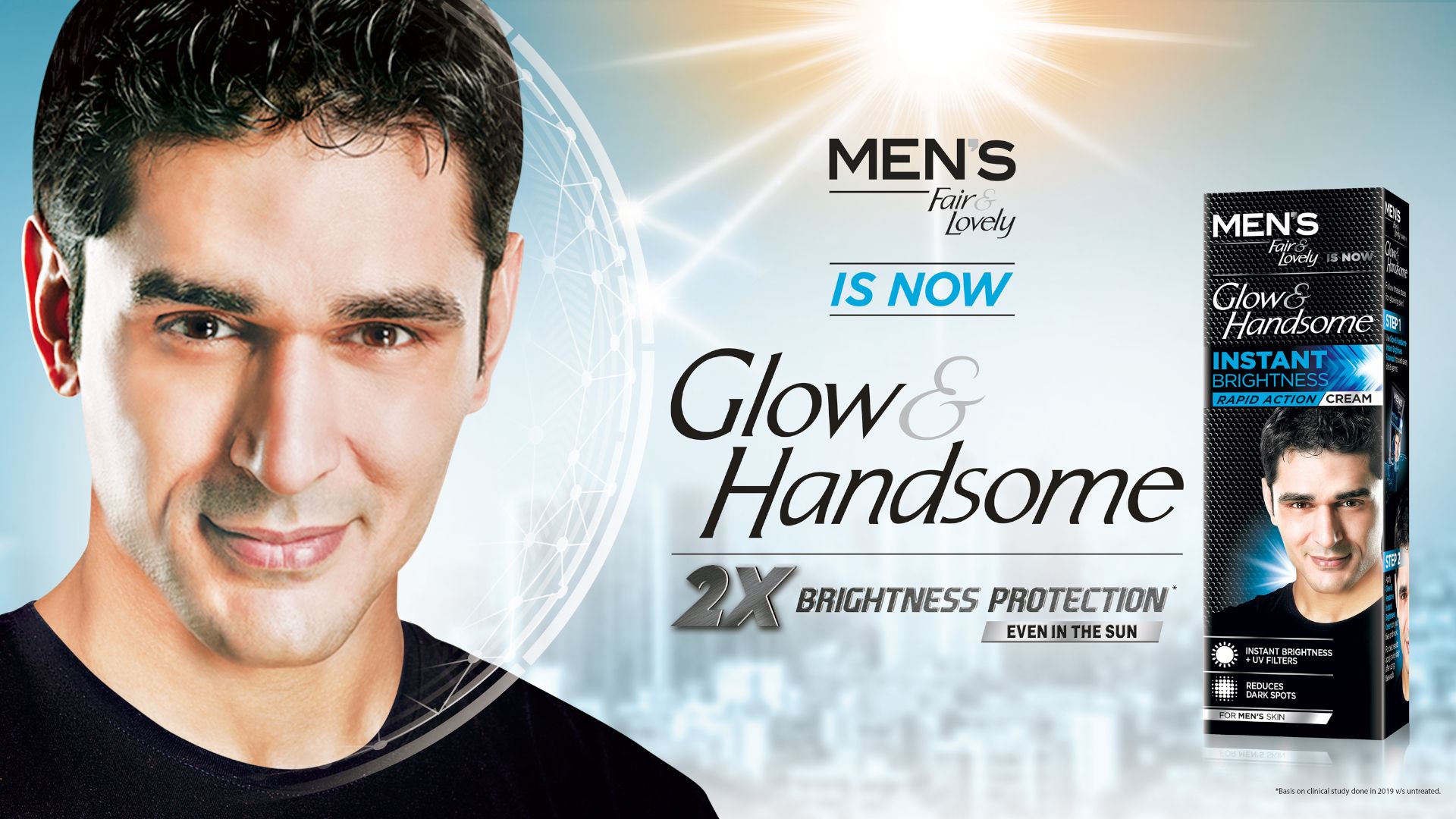 Glow and Handsome product hero image featuring a handsome man