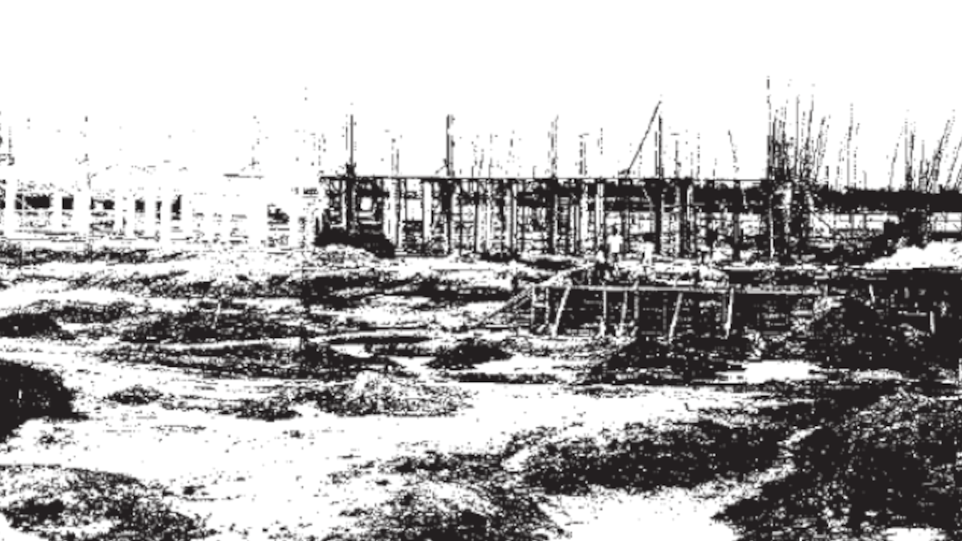 An old black and white picture of Kalurghat factory construction in Chittagong, Bangladesh in 1962.